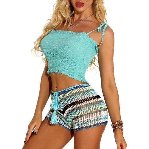 Sexy Cropped Tank Top Women Summer Sleeveless Beach Cover Up Bikini Solid Strappy Tanks Vest Crop Top + Bottom Swimwear