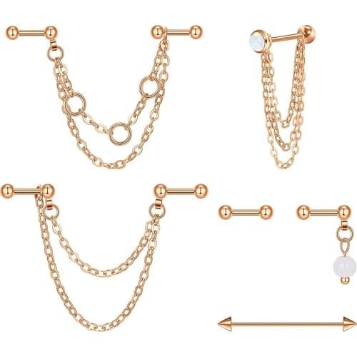 16gauge Industrial Earrings Chain Piercing Jewelry with ChainBar Surgical Stainless Steel Double Helix Earrings for Women