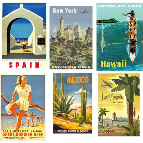 42style Choose VINTAGE TRAVEL Art Film Print Silk Poster for Your Home Wall Decor 24x36inch