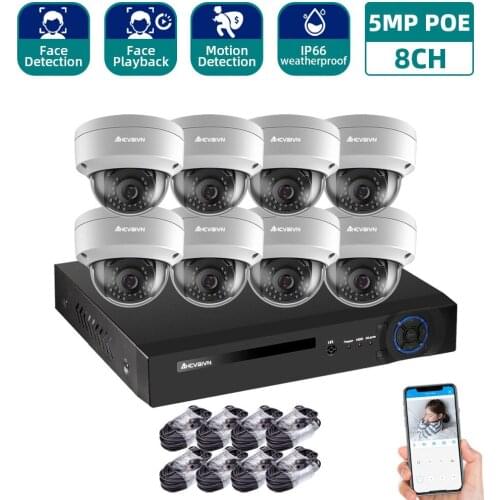AHCVBIVN AI Face-Recording detection H.265 8CH 5MP POE NVR Kit CCTV Security System Outdoor Waterproof Video Surveillance ONVIF