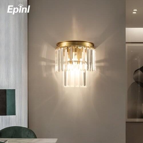 Modern Crystal Wall Lamp Living Room TV Background Wall Lights American Style Aisle Bedroom Luxury Copper Light Home Decor Lamp