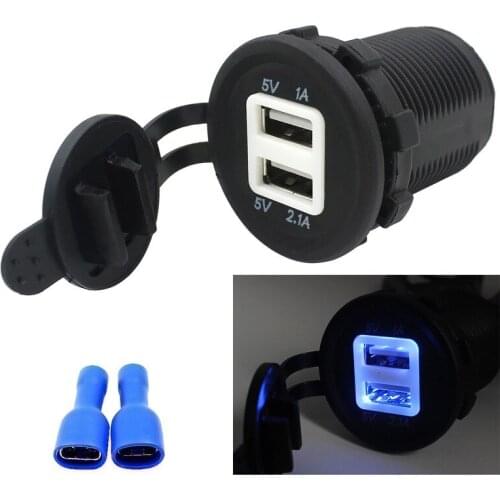 12V-24V Universally Waterproof Car Cigarette Lighter Socket Dual USB Charger Power Adapter Accessories Car charger 5V 2.1A