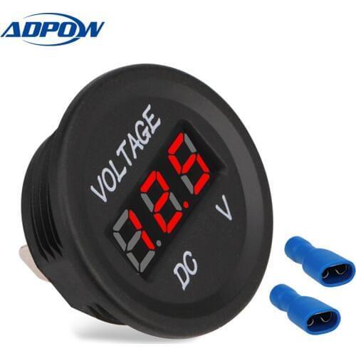 ADPOW Universal DC 12v-24v Led Display Marine Motorcycle Car Voltmeter Gauge Voltage Meter Panel Waterproof Voltmeter Monitor