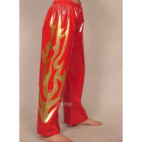 Adult PVC Spandex Halloween Party Zentai Costume wrestling tights/pants Red/Gold