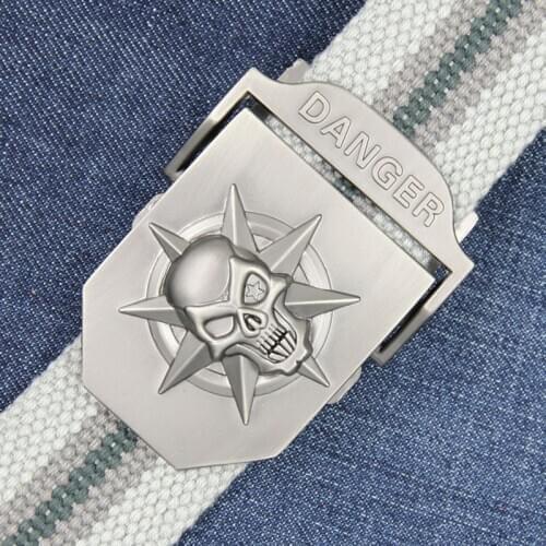 Fashion 110/120/140cm Canvas Belt Men Women Skull Alloy Buckle High Quality Thicker Casual Belt Weave Belt HE102
