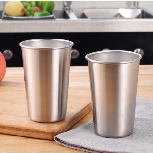 200pcs 500ml Stainless Steel Cups With Juice Beer Glass Portion Cups 16oz Tumbler Pint Metal Kitchen Bar Large Drinking MugSN442
