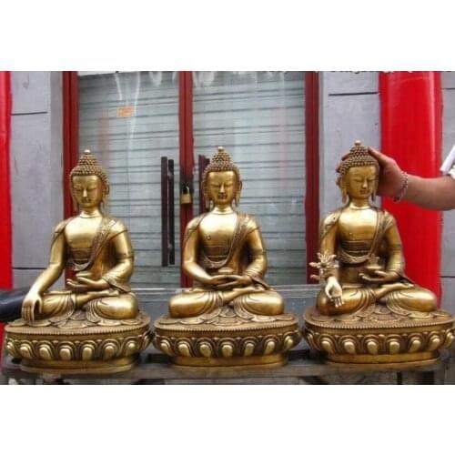3 PCS Tibet Buddhism temple Copper Brass Three Tathagata Sakyamuni Buddha Statue Set 47CM HeightH