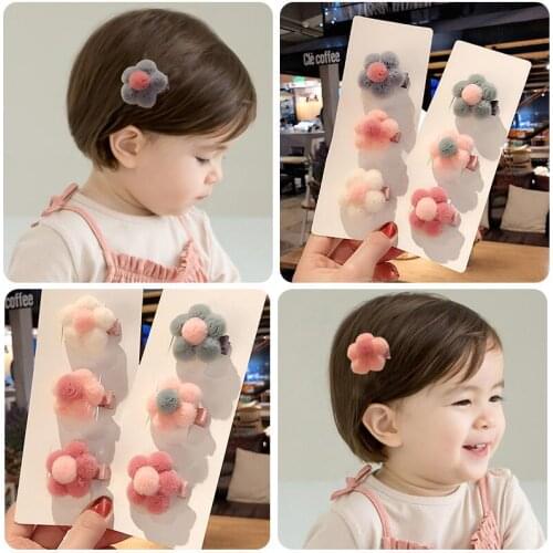 3 Pcs /set Childrens Hairpins Baby Cloth Hairpins Flower Balls Baby Sweet Side Clips Hair Clips Kids Sweet Hair Accessories