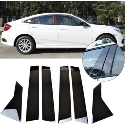 6Pcs Car Black Pillar Posts For Honda Civic Sedan 2016 2017 2018 2019 2020 Set Door Trim Cover Kit Auto Styling Accessories