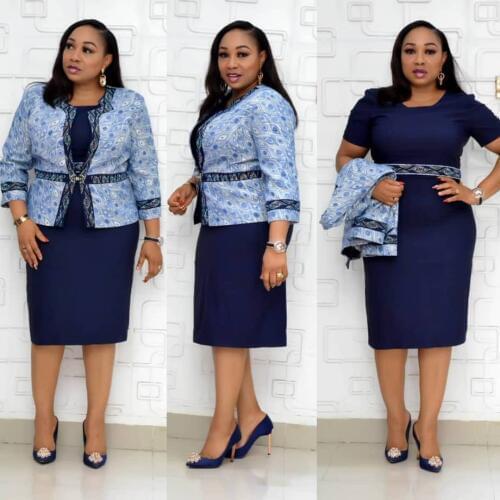 African Dresses for Lady 2 Piece Set Women Coat + Dress Christmas Dashiki Midi Dress Bazin Riche African Clothes Africa Clothing