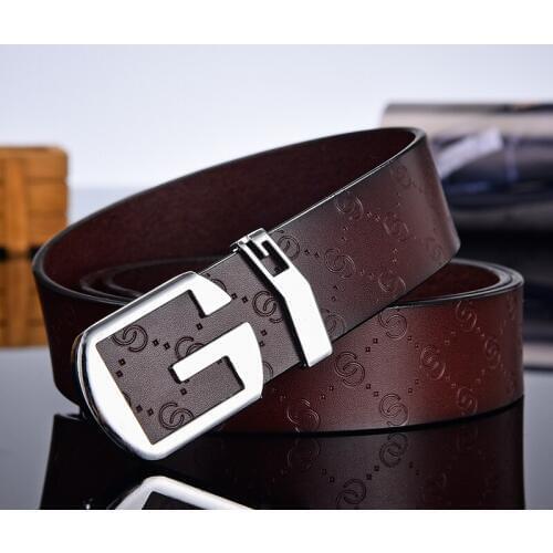 Aoluolan High Quality Smooth button buckle g letter designer belts men Genuine leather Waist Strap white ceinture homme