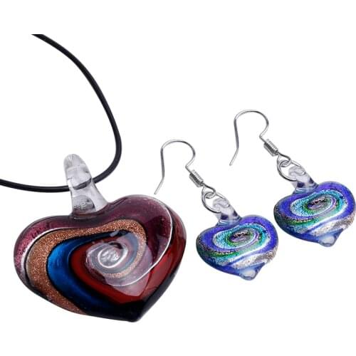 Free Shipping 6 stet Jewelry Women Party Necklace/earrings heart-shaped Lampwork Glass Murano Bead Necklace Earring Fashion