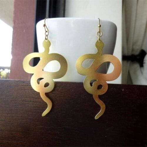 Raw Brass Large Snake Earrings