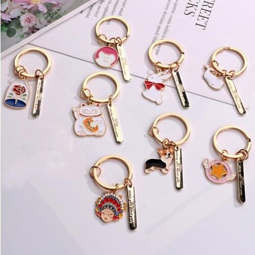 1pc Lucky Cat Bunny Opera Face Flower Trinket portachiavi metal Keychain Keyrings Pendant