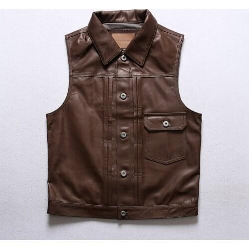 D006 Asian Small Size Mens Super High Quality Genuine Goat Leather Brass Button Vest Stylish Waistcoat
