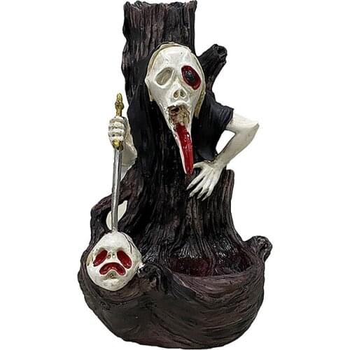Halloween Backflow Incense Holder Skull Head Waterfall Aroma Censer for Home Decoration Party Holiday Skeleton Decor