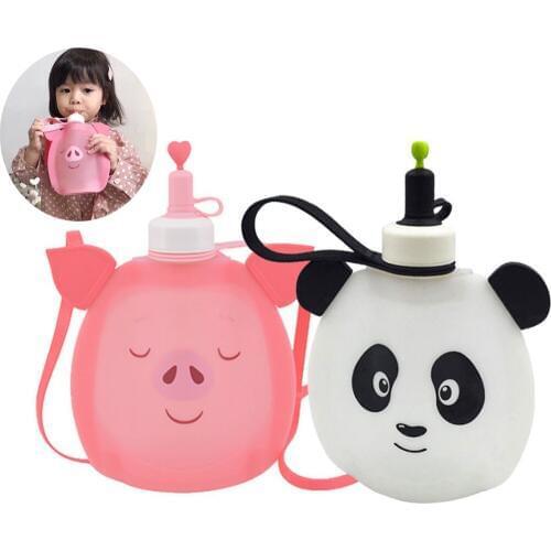 Child Panda Silicone Water Bottle Collapsible Leak Proof Pig Folding Kettle Kids Outdoor Sports 2019ing