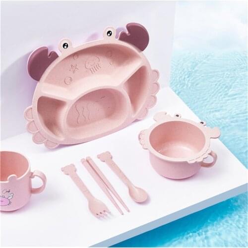 Baby Dinosaur Tableware 6 Piece Set Childrens Dinner Plate Grid Home Creative Cartoon Environmentally Friendly Feeding Dishes