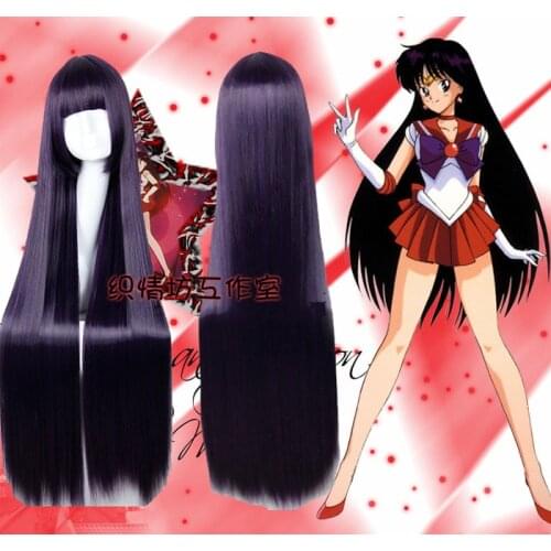 Sailor Mars Rei Hino Long Purple Straight Heat Resistant Synthetic Hair Halloween Party Cosplay Costume Wig + Free Wig Cap
