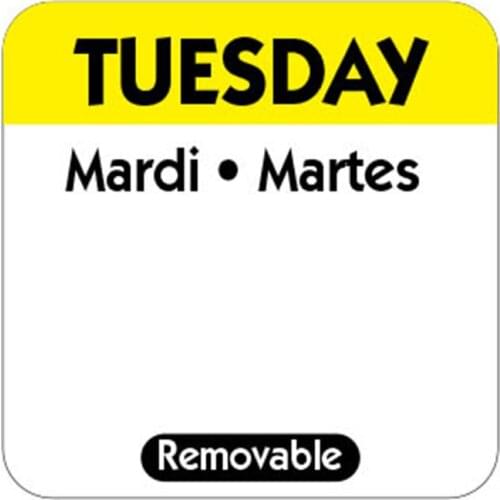 DaySpot HYDS-RL1x1-TUESDAY Removable Adhesive Labels1"X1" Inch Date Stickers for Food Storage Rotation, 1000 labels/roll