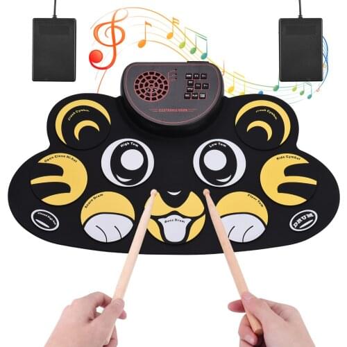 Muslady 9 Pads Electronic Drum Set Portable Roll Up Drum Practice Pad with Built-in Speaker Headphone Jack Foot Pedals Drumstick