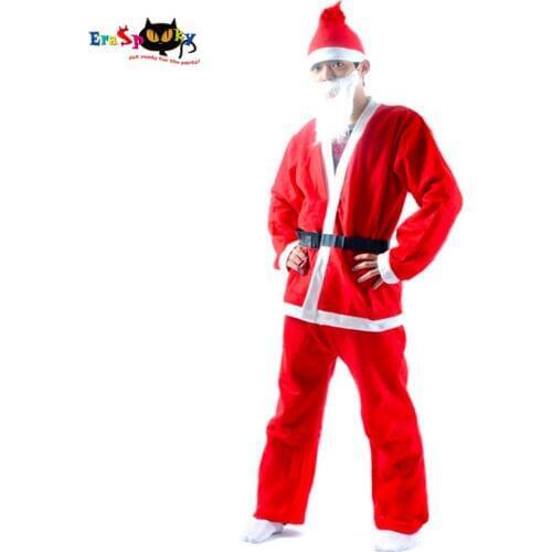 Eraspooky Cheap Christmas Costume For Adult Santa Claus Costume 2017 Hat Coat Pants beard Belt Set Christmas Cloths Novelty