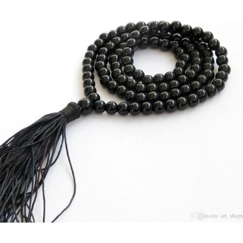 FFREE SHIPPING**AAA 6mm 108 Black new Gem Beads Tibet Buddhist Prayer Mala Necklace