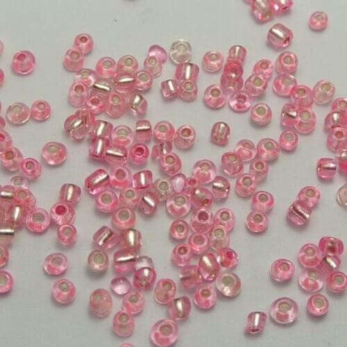 800 Pink Silver- coIour Lined Glass Seed Beads Rondelle 4mm (6/0)