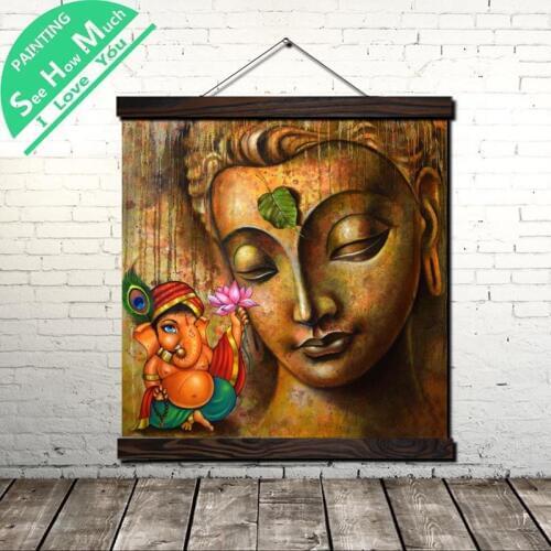 Harmony In Buddha Scroll Painting Canvas Vintage Poster and Prints Wall Art Picture Living Room Bedroom Farmhouse Decoration