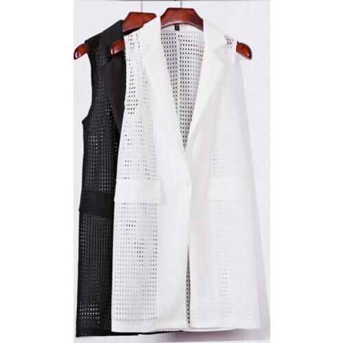 Plus Size 4xl Women Black Long Hollow Vest Coat Style Waistcoats Sleeveless Jacket Oversized Outwear Top Chaleco Roupa Female