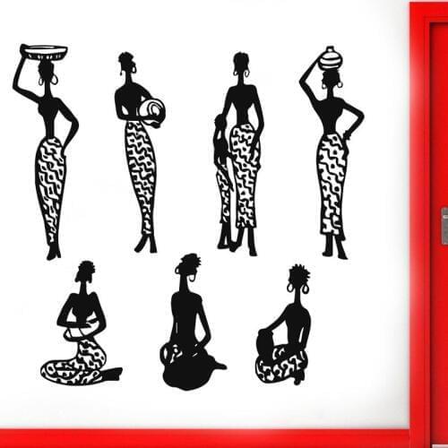 Group Tribal African Woman Decal Beautiful Afro Girl Room Decoration Africa Culture Dance Style Pitche Wall Murals Art AM12