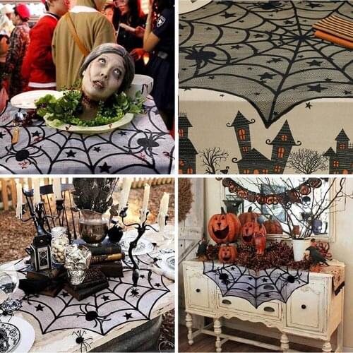 Halloween Decoration Lace Spider Web Skeleton Skull Tablecloth Black Fireplace Mantel Scarf Party Horror Decoration Supplies