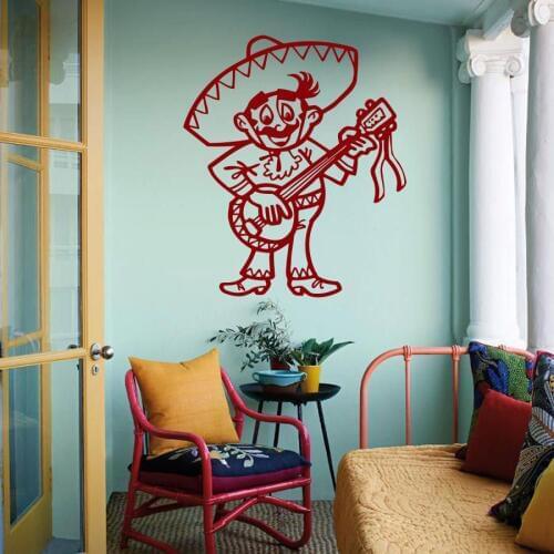 Art Vinyl Sticker Mexican Folk Music Banjo Design Mexican Club Decor Mexican Restaurant Boys Childrens Room Murals W-24