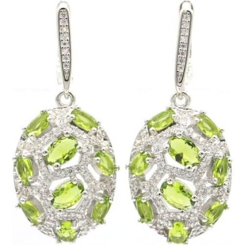 40x18mm SheCrown Jewelry Set Created Green Peridot Violet Tanzanite CZ Silver Earrings Pendant Daily Wear Drop Shipping