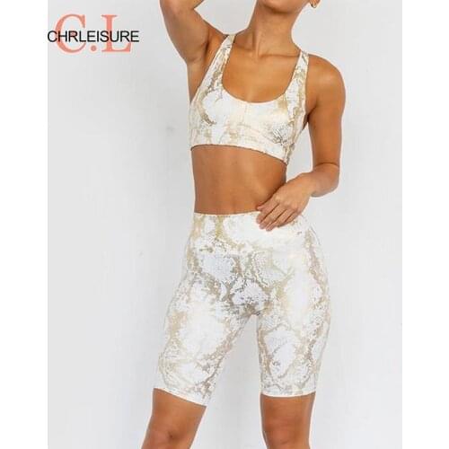CHRLEISURE Women Sports Shorts Set New Serpentine Tummy Control Hip Lifting Push Up Fitness Shorts Sets Femme Running Tracksuits