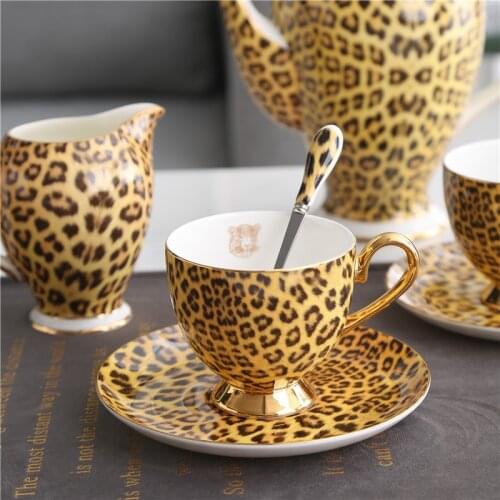 Bone China Coffee Cup Saucer Spoon Set Tea Cup Porcelain Tea Set Advanced Ceramic Leopard Tea Cup Cafe Espresso Cup