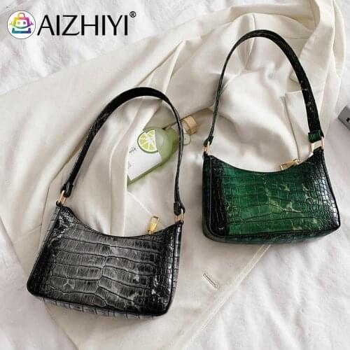 Fashion Women PU Leather Gradient Color Alligator Pattern Shoulder Underarm Bag Casual Ladies Small Hobos Handbag