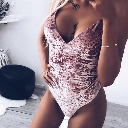 Fashion Velvet Jumpsuit Feminino Sexy Body Top Bodycon Women Bodysuits V-neck Playsuit Rompers Overall Club Warm Plus Size
