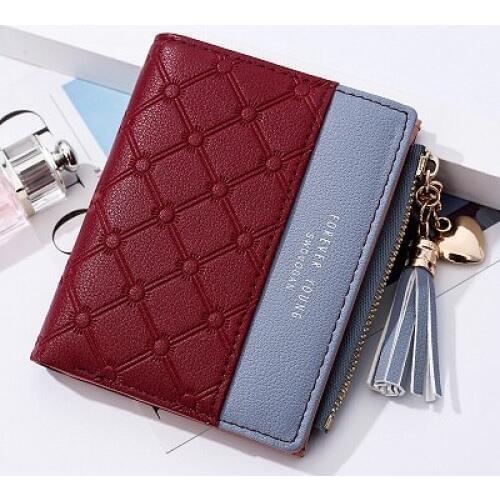 Fashion Short Ladies Wallet Fresh Style Heart zipper Sequined Female Purse Tassel Panelled Women WalletS PU