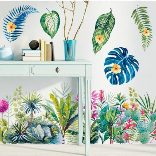 Countryside Style Wall Sticker Tropical Plant Leaf 100*66CM Skirting Line Porch Stairs Aisle Kitchen Stickers Room Decals Mural