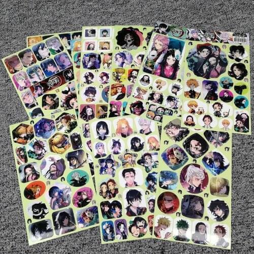 12set/lot Demon Slayer: Kimetsu no Yaiba Stickers Toy All Figures HD Fashion DIY Self Adhesive Hand Tear Paper Sticker Toys