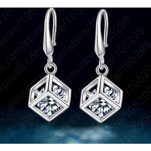 New Arrival Happy 925 Sterling Silver Inside White Cubic Zirconia Square Hook Earring Women Fashion Gift Accessories