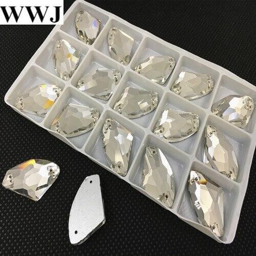 Wholesale AX Shape Galactic Sew On Stones Crystal Clear Color Flatback 2holes 5x10mm,9x14mm,12x19mm,16x27mm Sewing Glass Crystal
