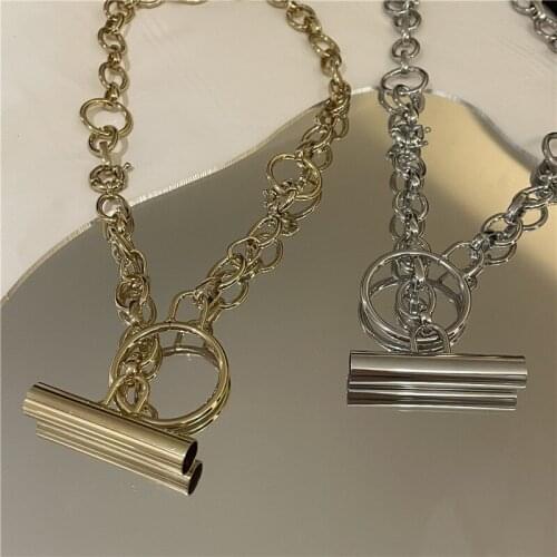 Origin Summer Exaggeration Oversize Circle Chunky Chain Pendant Necklace for Women Hiphop Hollow Out Metallic Necklace Jewelry