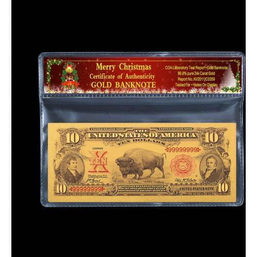 Commemorative Collection 1901 US 10 US Dollar Banknote 24k Gold Gold Plated Christmas Plastic Frame Paper Gift 2pc / Batch