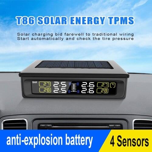 With 4 Internal/External Sensor TPMS Tyre Pressure Monitoring System PSI/BAR Mode Replaceable Battery Solar Power LCD Display