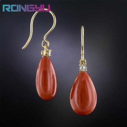 Bohemian Art Deco Water Drop Shape Pink Salmon Color Coral Drop Earrings For Women Hanging Dangle Earring National Style Jewelry