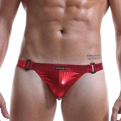 Sexy Sexy Mens Faux Leather Thongs Open Butt Penis Pouch Bikini Mens G-String Imitation Leather Jockstrap Underwear