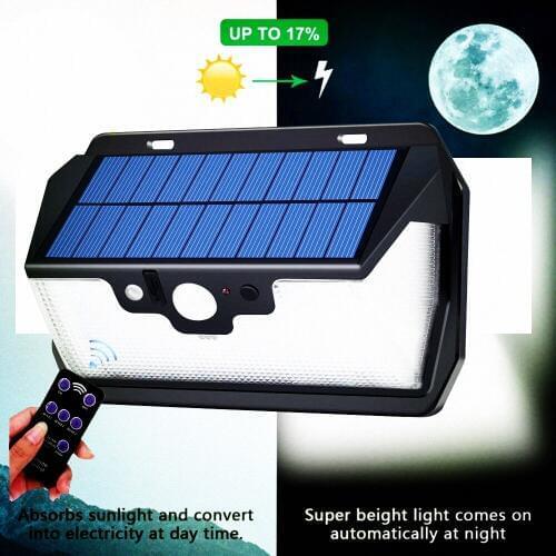 55 LED 900lm Solar Light remote control radar smart 3 side lighting classic style IP camp street wall lamp yard ga