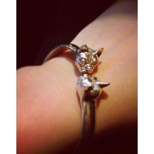Unique Handmade Two Heads Bulldog Bangle Pet Lovers Gifts Idea--(3 Colors Free Choice)